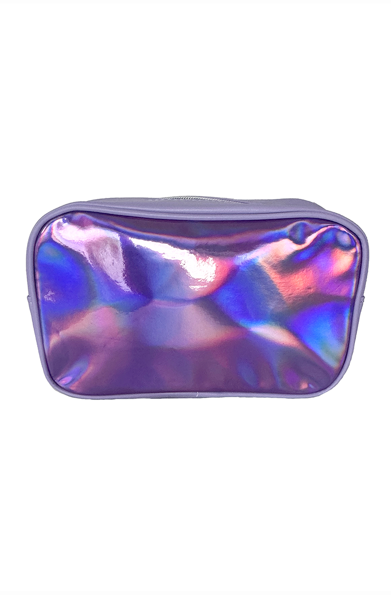 Holographic PVC storage pouch with bold Fuck logo and silver trim