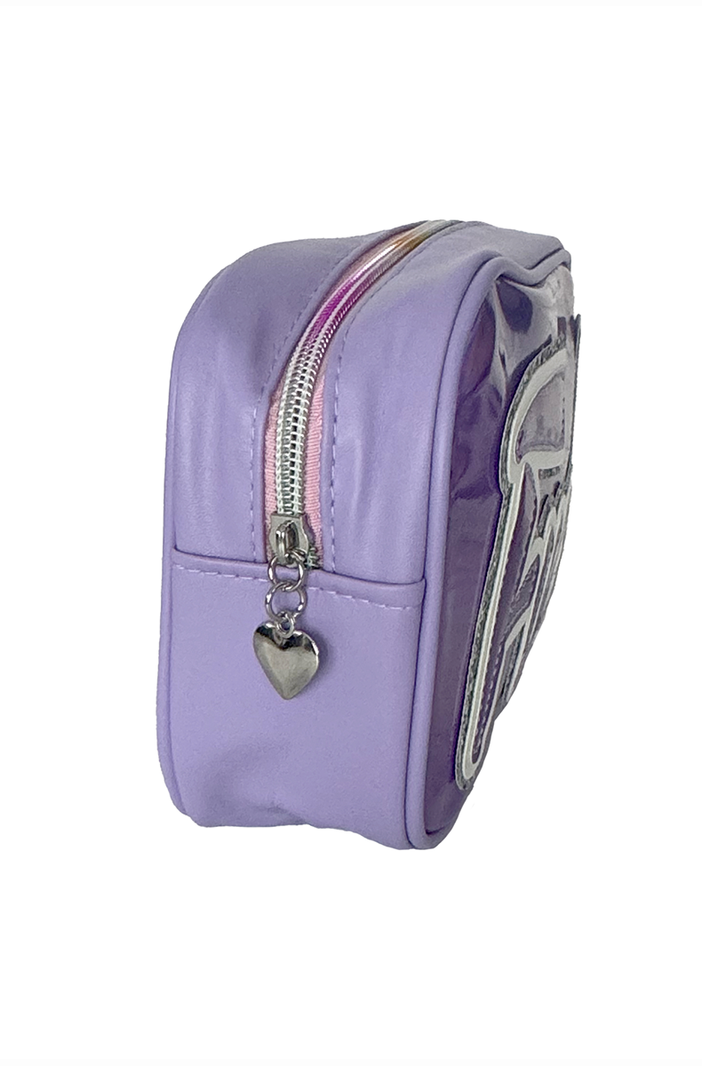 unique touch holographic storage bag purple pvc glitter